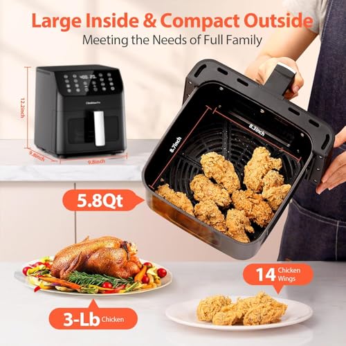 Beelicious Large AirFryer, 12-in-1 Digital Airfryer with Window, Dishwasher Safe, 5.8Qt, 40+ Recipes, Flavor-Lock Tech, Shake Reminder, Compact, Quiet, Nonstick Air Fryers. Black - My Kitchen Products
