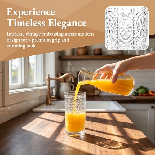 Bekith 6 Pack Romantic Drinking Glasses, 12 oz Highball Glasses, Thick Water Glasses, Tall Glass Cups for Beverages, Beer, Cocktail, Vintage Glassware Set for Dinner Parties, Bars, Restaurants - My Kitchen Products