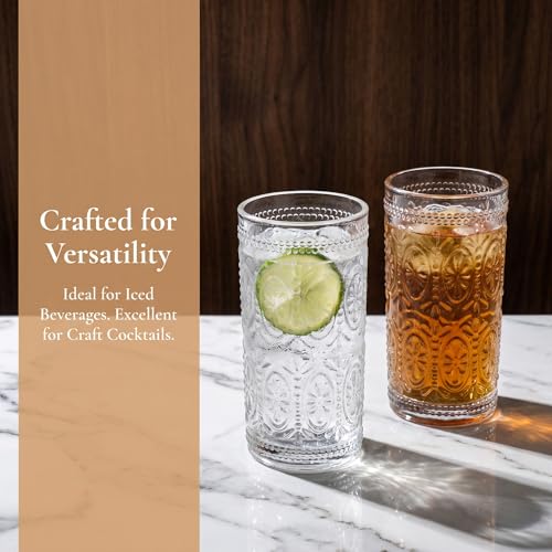 Bekith 6 Pack Romantic Drinking Glasses, 12 oz Highball Glasses, Thick Water Glasses, Tall Glass Cups for Beverages, Beer, Cocktail, Vintage Glassware Set for Dinner Parties, Bars, Restaurants - My Kitchen Products