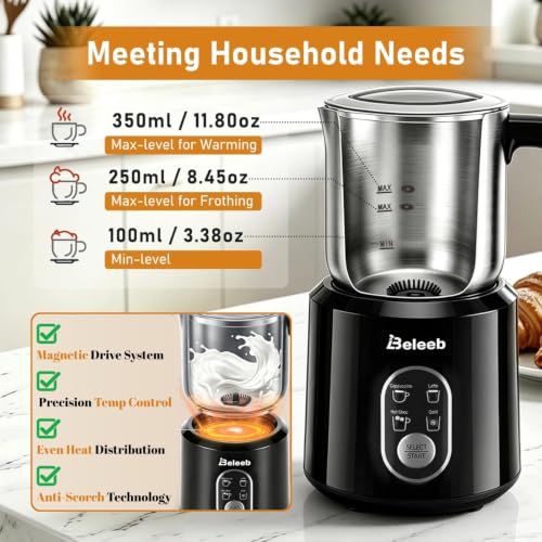 Beleeb Detachable Milk Frother and Steamer: Hands-Free Froth & Clean 11.8oz - My Kitchen Products
