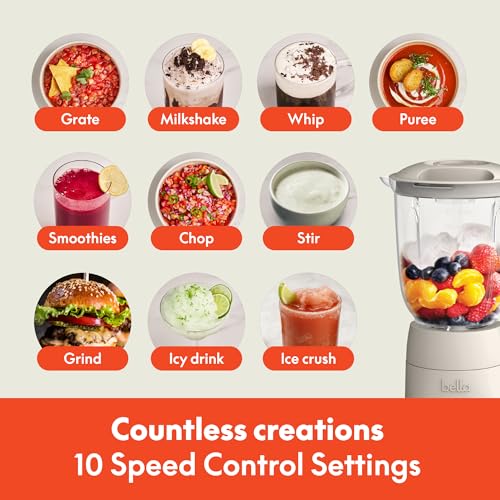 bella 10 Speed Countertop Blender, Juicer & Smoothie Maker, Fits-anywhere™ Kitchenware, Slim Flip & Store Design, Dishwasher Safe 48oz Capacity Pitcher & Lid, Stainless Steel Blade, 450 Watt, Oatmilk - My Kitchen Products