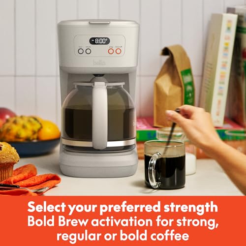 BELLA 12 Cup Programmable Coffee Maker, Reusable Dishwasher Safe Accessories, Easy LCD display, Auto Shutoff, 900 watt, Oatmilk - My Kitchen Products