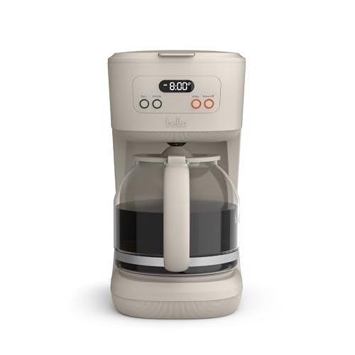 BELLA 12 Cup Programmable Coffee Maker, Reusable Dishwasher Safe Accessories, Easy LCD display, Auto Shutoff, 900 watt, Oatmilk - My Kitchen Products