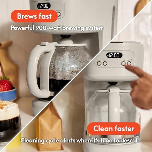 BELLA 12 Cup Programmable Coffee Maker, Reusable Dishwasher Safe Accessories, Easy LCD display, Auto Shutoff, 900 watt, Oatmilk - My Kitchen Products