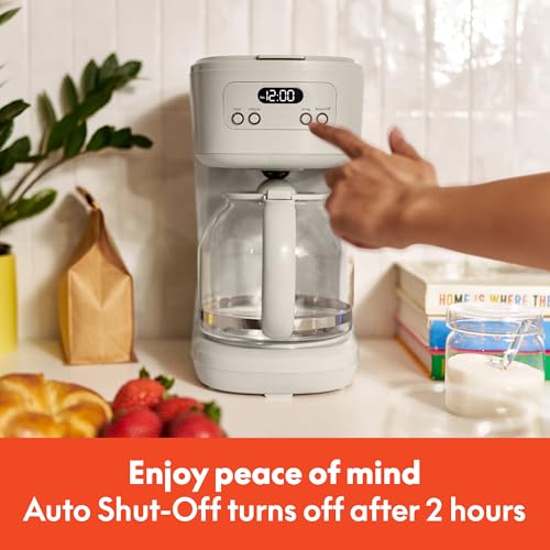 BELLA 12 Cup Programmable Coffee Maker, Reusable Dishwasher Safe Accessories, Easy LCD display, Auto Shutoff, 900 watt, Oatmilk - My Kitchen Products