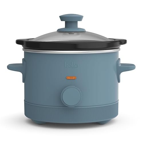 bella 1.5 Qt Slow Cooker with 3 Heat Manual Control, Ceramic Nonstick Coating, Dishwasher Safe Stoneware Pot and Tempered Glass Lid, Tangle Free Cord Wrap & Cool Touch Handles, Surf - My Kitchen Products