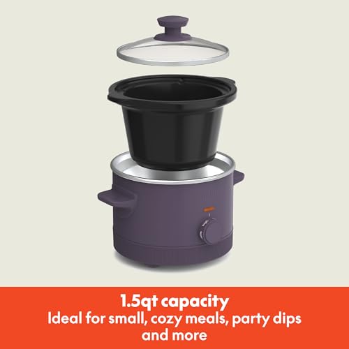 bella 1.5 Qt Slow Cooker with 3 Heat Manual Control, Ceramic Nonstick Coating, Dishwasher Safe Stoneware Pot and Tempered Glass Lid, Tangle Free Cord Wrap & Cool Touch Handles, Plum - My Kitchen Products