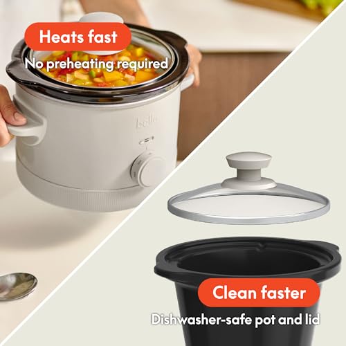 bella 1.5 Qt Slow Cooker with 3 Heat Manual Control, Ceramic Nonstick Coating, Dishwasher Safe Stoneware Pot and Tempered Glass Lid, Tangle Free Cord Wrap & Cool Touch Handles, Oatmilk - My Kitchen Products