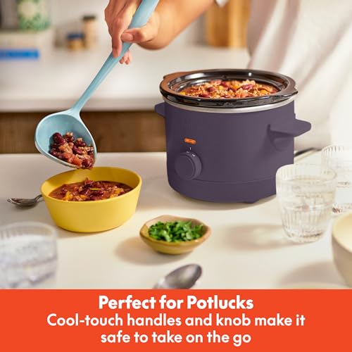 bella 1.5 Qt Slow Cooker with 3 Heat Manual Control, Ceramic Nonstick Coating, Dishwasher Safe Stoneware Pot and Tempered Glass Lid, Tangle Free Cord Wrap & Cool Touch Handles, Plum - My Kitchen Products