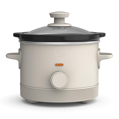 bella 1.5 Qt Slow Cooker with 3 Heat Manual Control, Ceramic Nonstick Coating, Dishwasher Safe Stoneware Pot and Tempered Glass Lid, Tangle Free Cord Wrap & Cool Touch Handles, Oatmilk - My Kitchen Products