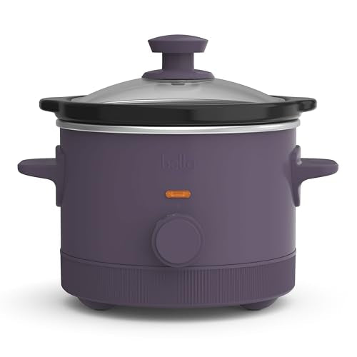 bella 1.5 Qt Slow Cooker with 3 Heat Manual Control, Ceramic Nonstick Coating, Dishwasher Safe Stoneware Pot and Tempered Glass Lid, Tangle Free Cord Wrap & Cool Touch Handles, Plum - My Kitchen Products