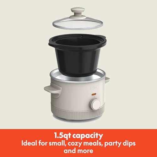 bella 1.5 Qt Slow Cooker with 3 Heat Manual Control, Ceramic Nonstick Coating, Dishwasher Safe Stoneware Pot and Tempered Glass Lid, Tangle Free Cord Wrap & Cool Touch Handles, Oatmilk - My Kitchen Products
