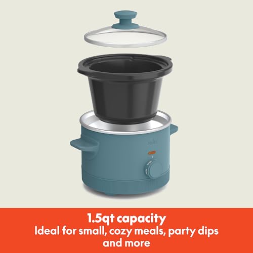 bella 1.5 Qt Slow Cooker with 3 Heat Manual Control, Ceramic Nonstick Coating, Dishwasher Safe Stoneware Pot and Tempered Glass Lid, Tangle Free Cord Wrap & Cool Touch Handles, Surf - My Kitchen Products