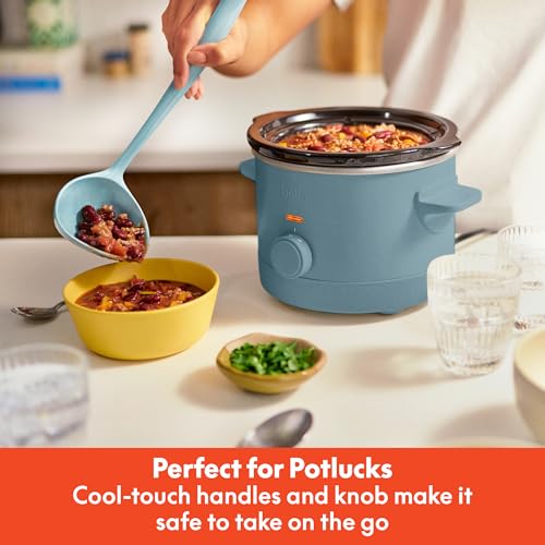 bella 1.5 Qt Slow Cooker with 3 Heat Manual Control, Ceramic Nonstick Coating, Dishwasher Safe Stoneware Pot and Tempered Glass Lid, Tangle Free Cord Wrap & Cool Touch Handles, Surf - My Kitchen Products