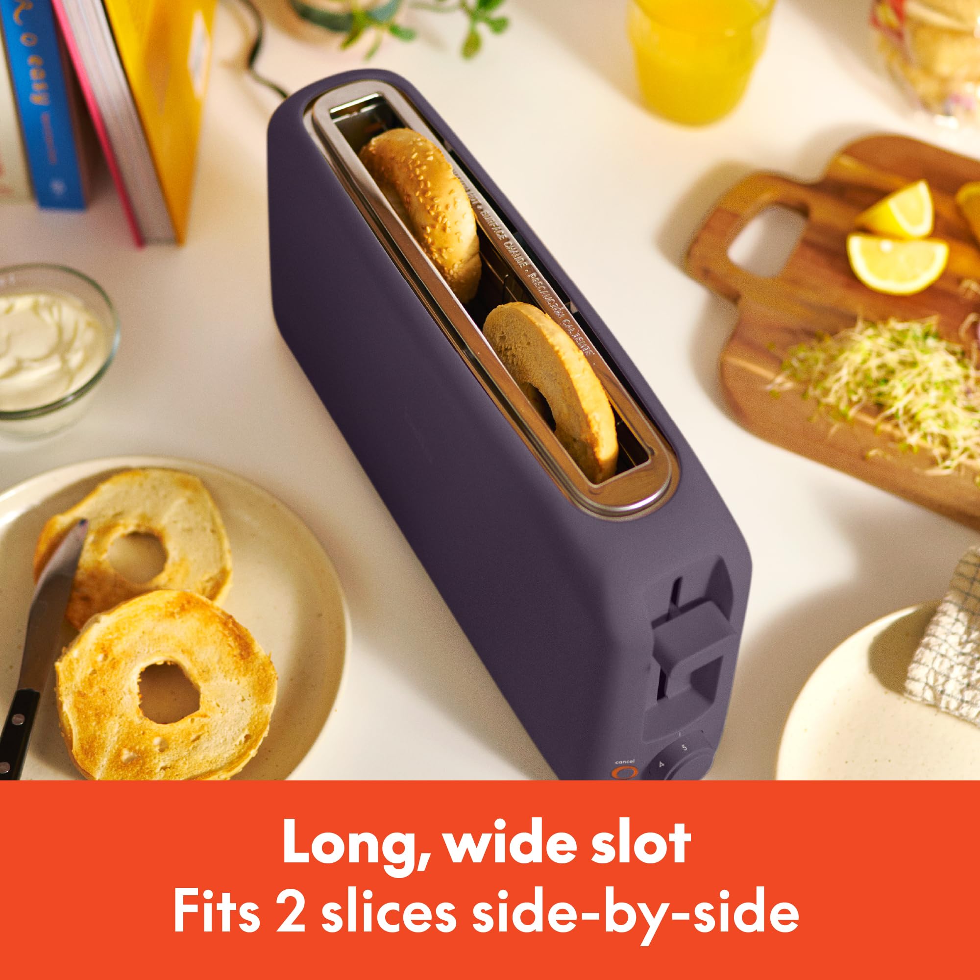 bella 2 Slice Slim Toaster, Fits-anywhere™ Kitchenware, 6 Setting Shade Control with Reheat & Cancel Buttons, Fits sourdough, 10” Long Slot, Anti Jam & Auto Shutoff, 900 Watt, Plum - My Kitchen Products