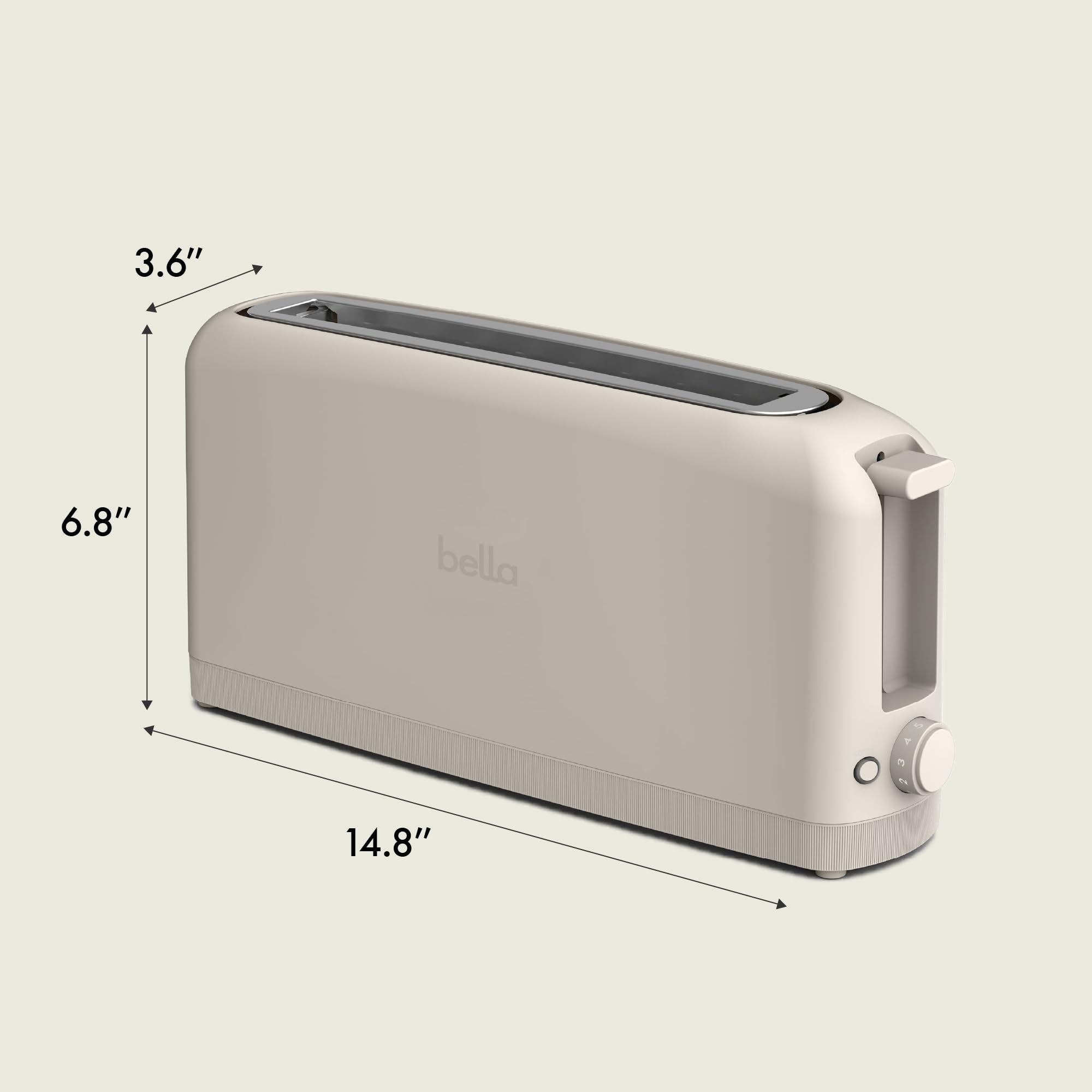 bella 2 Slice Slim Toaster, Fits-anywhere™ Kitchenware, 6 Setting Shade Control with Reheat & Cancel Buttons, Fits sourdough, 10” Long Slot, Anti Jam & Auto Shutoff, 900 Watt, Oatmilk - My Kitchen Products
