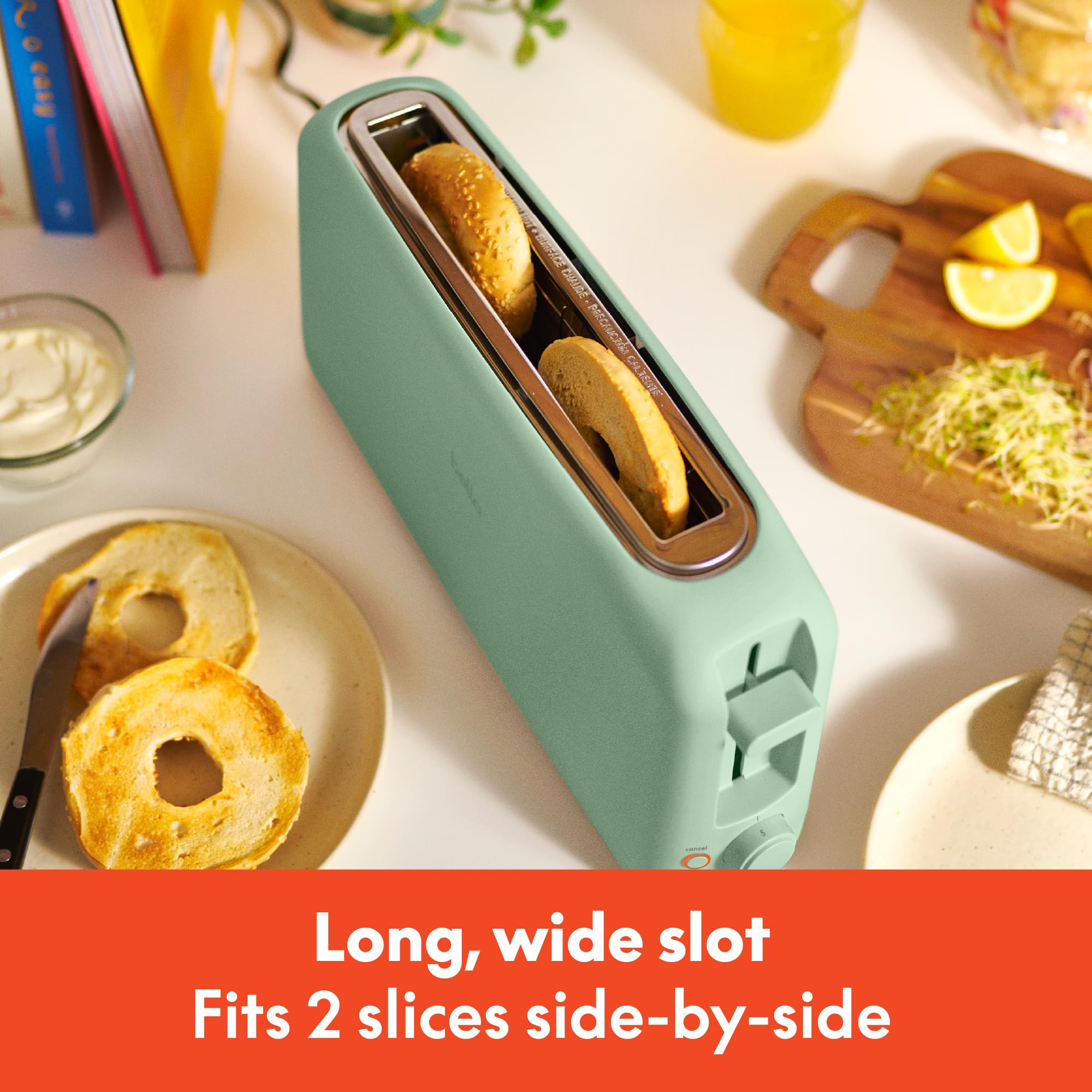 bella 2 Slice Slim Toaster, Fits-anywhere™ Kitchenware, 6 Setting Shade Control with Reheat & Cancel Buttons, Fits Sourdough, 10” Long Slot, Anti Jam & Auto Shutoff, 900 Watt, Seaglass - My Kitchen Products