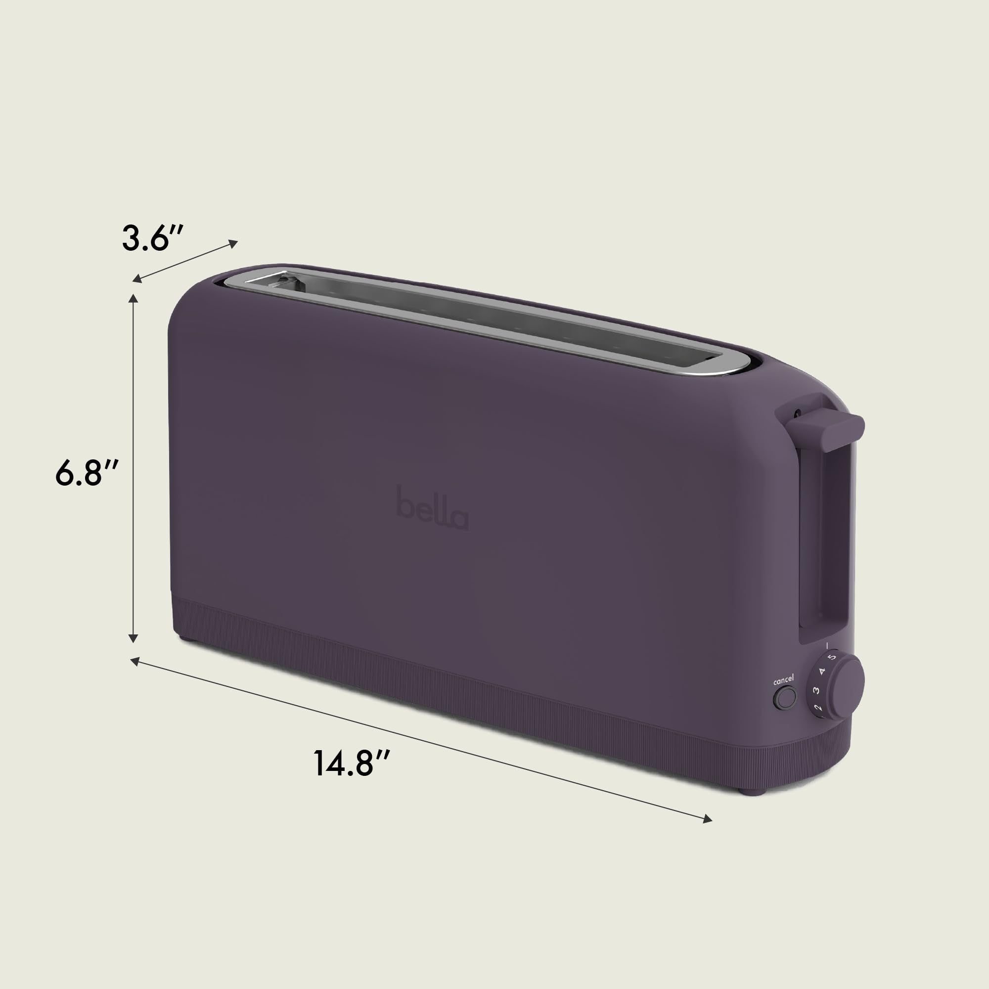 bella 2 Slice Slim Toaster, Fits-anywhere™ Kitchenware, 6 Setting Shade Control with Reheat & Cancel Buttons, Fits sourdough, 10” Long Slot, Anti Jam & Auto Shutoff, 900 Watt, Plum - My Kitchen Products
