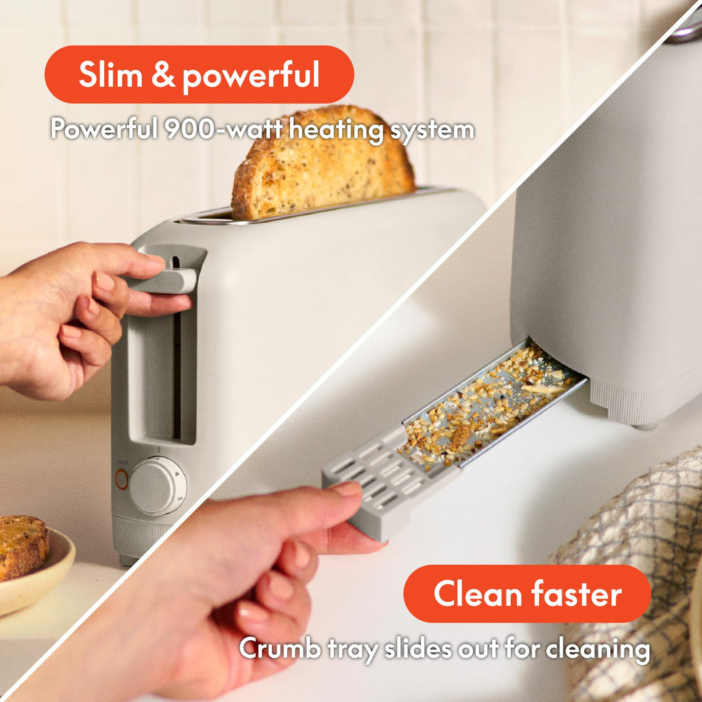 bella 2 Slice Slim Toaster, Fits-anywhere™ Kitchenware, 6 Setting Shade Control with Reheat & Cancel Buttons, Fits sourdough, 10” Long Slot, Anti Jam & Auto Shutoff, 900 Watt, Oatmilk - My Kitchen Products