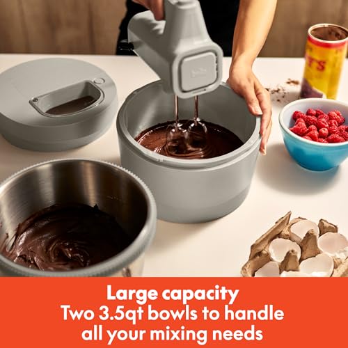 bella 3.5 Qt Hand & Stand Mixer, 2 in 1 Electric Mixer with Bowl, Dough Hook, Whisk & Egg Beater, Multifunctional Handheld Mixer for Baking, 200 Watt, Oatmilk - My Kitchen Products