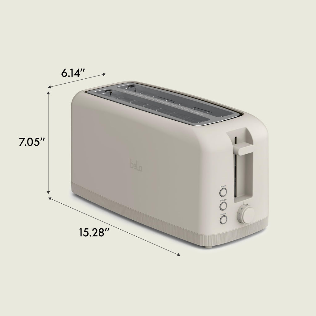 bella 4 Slice Slim Toaster, Fits-anywhere™ Kitchenware, 6 Setting Shade Control with Reheat & Cancel Buttons, Fits Sourdough, 10” Long Slot, Anti Jam & Auto Shutoff, 900 Watt, Oatmilk - My Kitchen Products