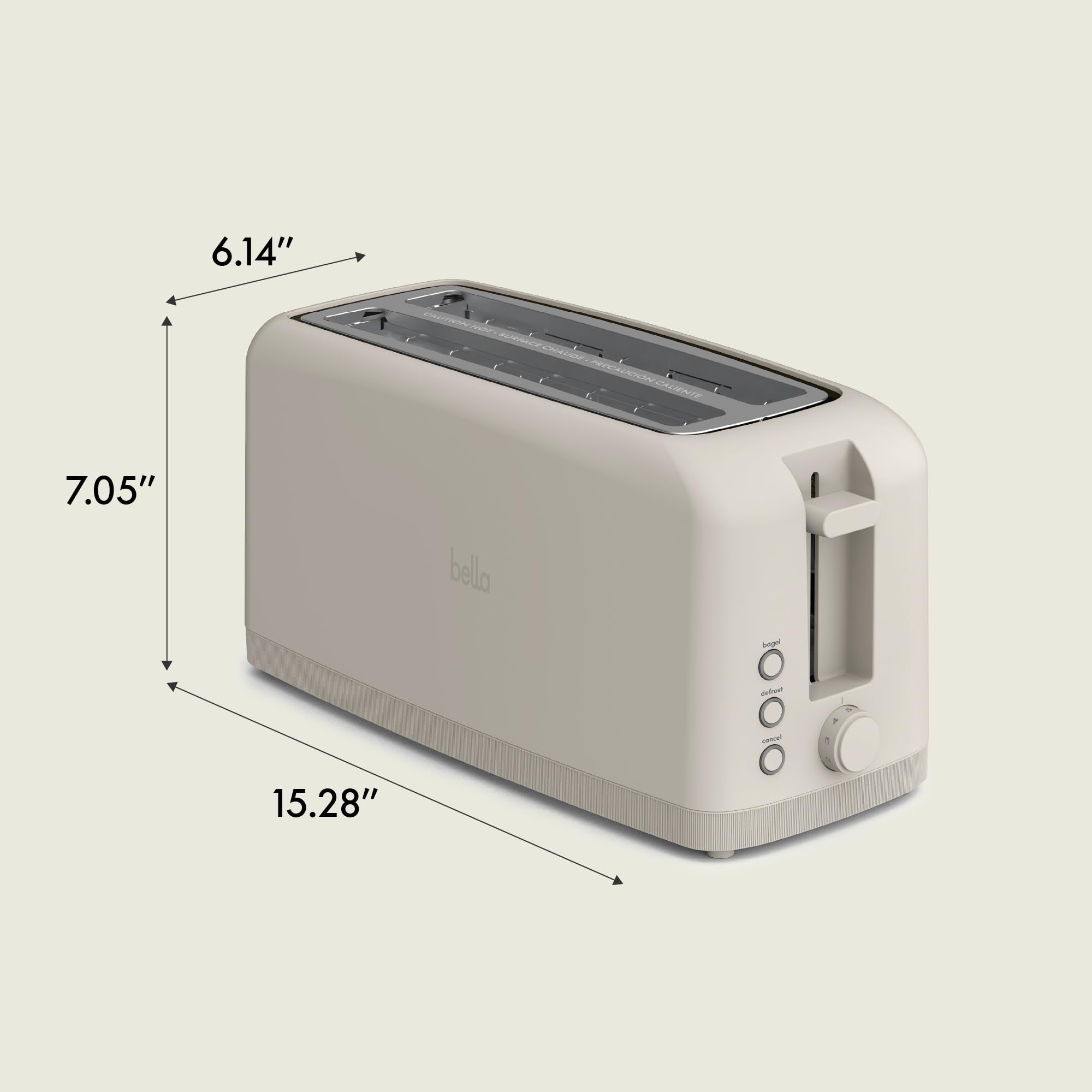 bella 4 Slice Slim Toaster, Fits-anywhere™ Kitchenware, 6 Setting Shade Control with Reheat & Cancel Buttons, Fits Sourdough, 10” Long Slot, Anti Jam & Auto Shutoff, 900 Watt, Oatmilk - My Kitchen Products
