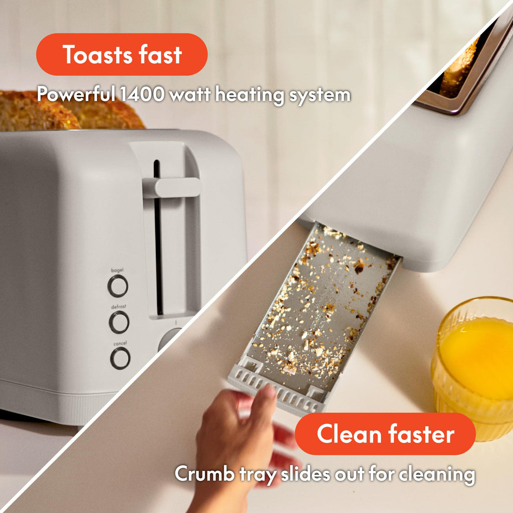 bella 4 Slice Slim Toaster, Fits-anywhere™ Kitchenware, 6 Setting Shade Control with Reheat & Cancel Buttons, Fits Sourdough, 10” Long Slot, Anti Jam & Auto Shutoff, 900 Watt, Oatmilk - My Kitchen Products