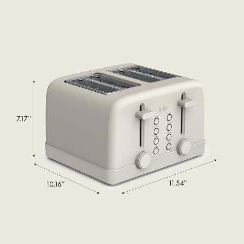 bella 4 Slice Toaster, 6 Setting Shade Control with Reheat & Cancel Buttons, Removable Crumb Tray, Anti Jam & Auto Shutoff, 900 Watt, Oatmilk - My Kitchen Products
