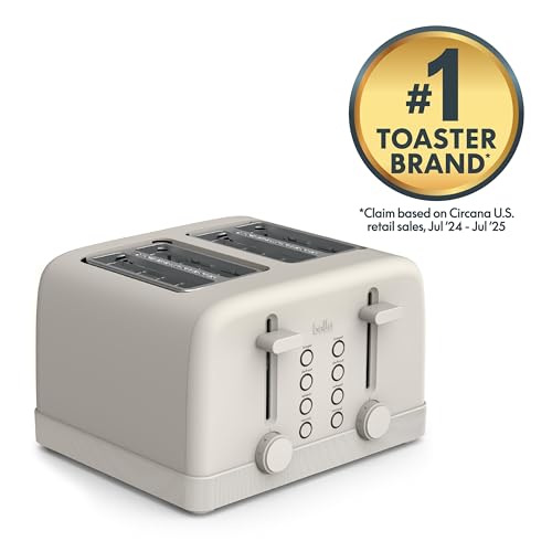 bella 4 Slice Toaster, 6 Setting Shade Control with Reheat & Cancel Buttons, Removable Crumb Tray, Anti Jam & Auto Shutoff, 900 Watt, Oatmilk - My Kitchen Products