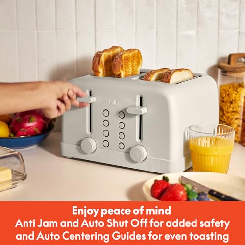 bella 4 Slice Toaster, 6 Setting Shade Control with Reheat & Cancel Buttons, Removable Crumb Tray, Anti Jam & Auto Shutoff, 900 Watt, Oatmilk - My Kitchen Products