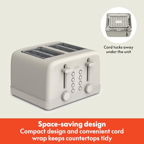 bella 4 Slice Toaster, 6 Setting Shade Control with Reheat & Cancel Buttons, Removable Crumb Tray, Anti Jam & Auto Shutoff, 900 Watt, Oatmilk - My Kitchen Products