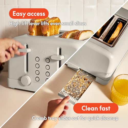 bella 4 Slice Toaster, 6 Setting Shade Control with Reheat & Cancel Buttons, Removable Crumb Tray, Anti Jam & Auto Shutoff, 900 Watt, Oatmilk - My Kitchen Products