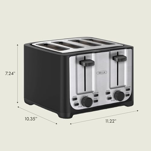 bella 4 Slice Toaster with Auto Shut Off, Extra Wide Slots & Removable Crumb Tray and Cancel, Defrost & Reheat Function, Toast Bread & Bagel, Black - My Kitchen Products