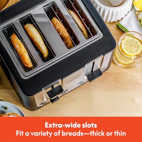 bella 4 Slice Toaster with Auto Shut Off, Extra Wide Slots & Removable Crumb Tray and Cancel, Defrost & Reheat Function, Toast Bread & Bagel, Black - My Kitchen Products