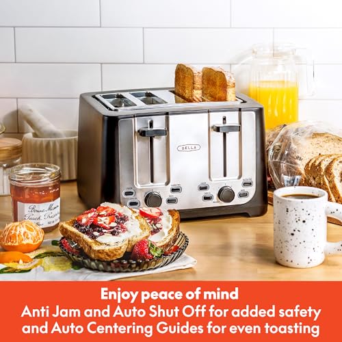 bella 4 Slice Toaster with Auto Shut Off, Extra Wide Slots & Removable Crumb Tray and Cancel, Defrost & Reheat Function, Toast Bread & Bagel, Black - My Kitchen Products