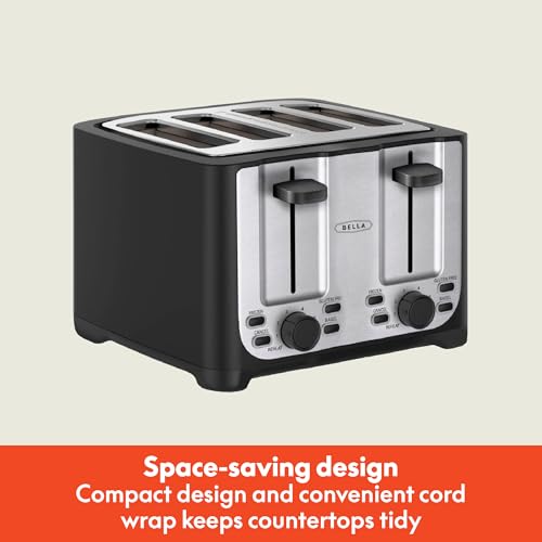 bella 4 Slice Toaster with Auto Shut Off, Extra Wide Slots & Removable Crumb Tray and Cancel, Defrost & Reheat Function, Toast Bread & Bagel, Black - My Kitchen Products
