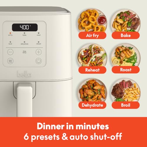 bella 4Qt Slim Air Fryer, Fits-anywhere™ Kitchenware, EverGood™ Ceramic Nonstick Coating, Adjustable Temperature, 6 Preset Cooking Options, 60 Min Auto Shutoff w Audible Tone, 3.3lb Capacity, Oatmilk - My Kitchen Products