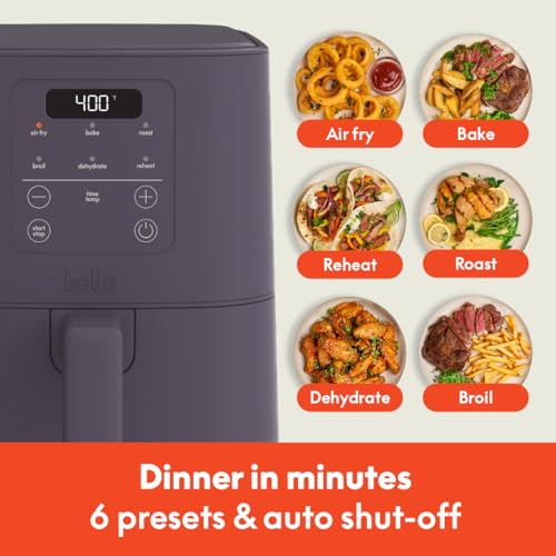 bella 4Qt Slim Air Fryer, Fits-anywhere™ Kitchenware, EverGood™ Ceramic Nonstick Coating, Adjustable Temperature, 6 Preset Cooking Options, 60 Min Auto Shutoff w Audible Tone, 3.3lb Capacity, Plum - My Kitchen Products