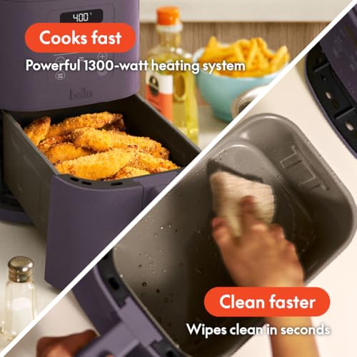 bella 4Qt Slim Air Fryer, Fits-anywhere™ Kitchenware, EverGood™ Ceramic Nonstick Coating, Adjustable Temperature, 6 Preset Cooking Options, 60 Min Auto Shutoff w Audible Tone, 3.3lb Capacity, Plum - My Kitchen Products
