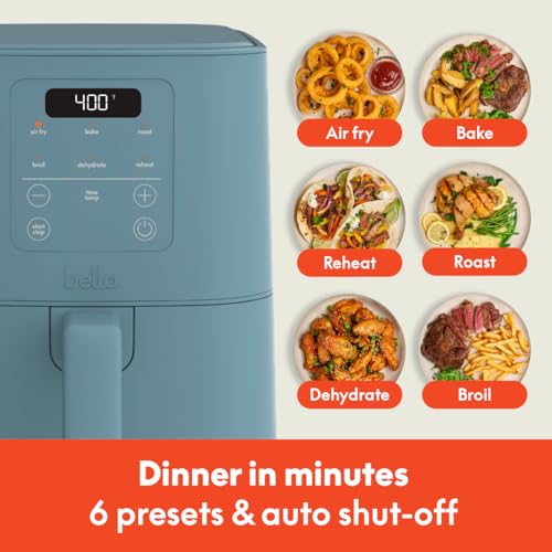 bella 4Qt Slim Air Fryer, Fits-anywhere Kitchenware, EverGood Ceramic Nonstick Coating, Adjustable Temperature, 6 Preset Cooking Options, 60 Min Auto Shutoff w Audible Tone, 3.3lb Capacity, Surf - My Kitchen Products