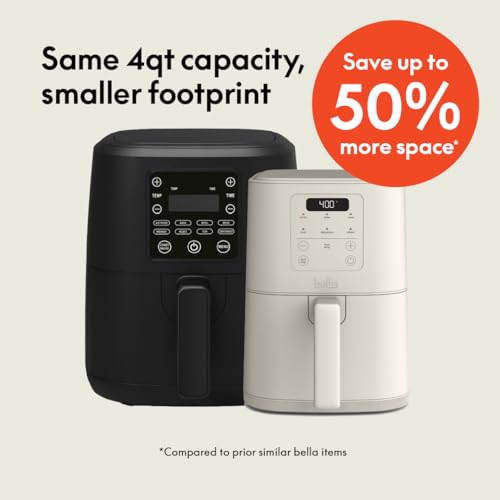 bella 4Qt Slim Air Fryer, Fits-anywhere™ Kitchenware, EverGood™ Ceramic Nonstick Coating, Adjustable Temperature, 6 Preset Cooking Options, 60 Min Auto Shutoff w Audible Tone, 3.3lb Capacity, Oatmilk - My Kitchen Products