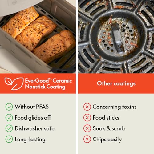 bella 4Qt Slim Air Fryer, Fits-anywhere™ Kitchenware, EverGood™ Ceramic Nonstick Coating, Adjustable Temperature, 6 Preset Cooking Options, 60 Min Auto Shutoff w Audible Tone, 3.3lb Capacity, Oatmilk - My Kitchen Products