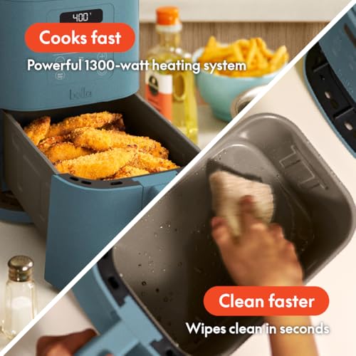 bella 4Qt Slim Air Fryer, Fits-anywhere Kitchenware, EverGood Ceramic Nonstick Coating, Adjustable Temperature, 6 Preset Cooking Options, 60 Min Auto Shutoff w Audible Tone, 3.3lb Capacity, Surf - My Kitchen Products