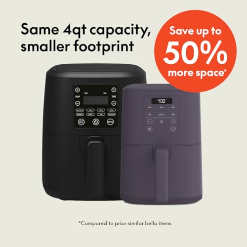 bella 4Qt Slim Air Fryer, Fits-anywhere™ Kitchenware, EverGood™ Ceramic Nonstick Coating, Adjustable Temperature, 6 Preset Cooking Options, 60 Min Auto Shutoff w Audible Tone, 3.3lb Capacity, Plum - My Kitchen Products