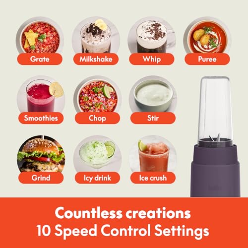 bella 6 Pcs Portable Rocket Blender, Juicer & Smoothie Maker, Press & Twist Design, EverGood™ & BPA Free Dishwasher Safe Parts, 4 Tip Stainless Steel Blade, Cord Wrap, 240 Watt Motor, Plum - My Kitchen Products
