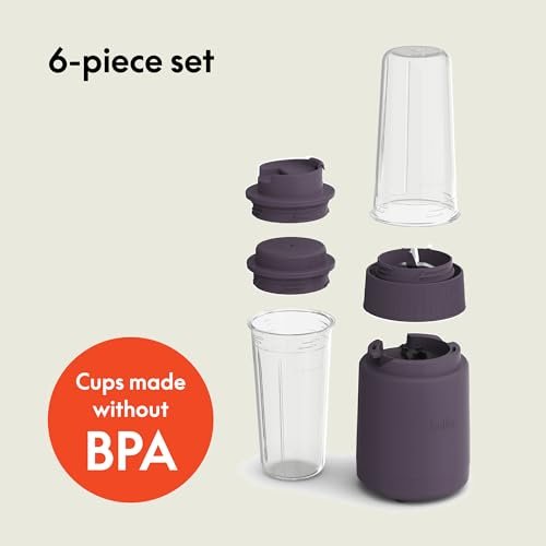 bella 6 Pcs Portable Rocket Blender, Juicer & Smoothie Maker, Press & Twist Design, EverGood™ & BPA Free Dishwasher Safe Parts, 4 Tip Stainless Steel Blade, Cord Wrap, 240 Watt Motor, Plum - My Kitchen Products