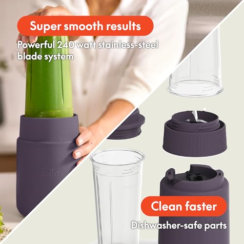 bella 6 Pcs Portable Rocket Blender, Juicer & Smoothie Maker, Press & Twist Design, EverGood™ & BPA Free Dishwasher Safe Parts, 4 Tip Stainless Steel Blade, Cord Wrap, 240 Watt Motor, Plum - My Kitchen Products