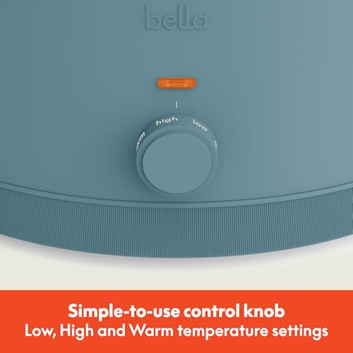 bella 6.0 Qt Manual Slow Cooker, Ceramic Nonstick Coating, 3 Temperature Settings, Dishwasher Safe Stoneware Pot and Tempered Glass Lid, Cool Touch Handles & Tangle Free Cord Wrap, Surf - My Kitchen Products