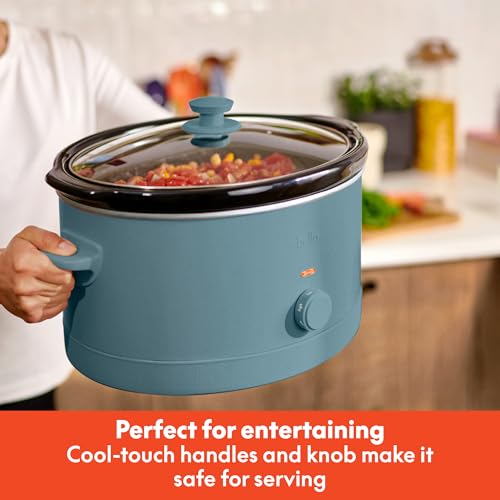 bella 6.0 Qt Manual Slow Cooker, Ceramic Nonstick Coating, 3 Temperature Settings, Dishwasher Safe Stoneware Pot and Tempered Glass Lid, Cool Touch Handles & Tangle Free Cord Wrap, Surf - My Kitchen Products