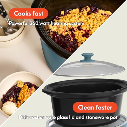 bella 6.0 Qt Manual Slow Cooker, Ceramic Nonstick Coating, 3 Temperature Settings, Dishwasher Safe Stoneware Pot and Tempered Glass Lid, Cool Touch Handles & Tangle Free Cord Wrap, Surf - My Kitchen Products